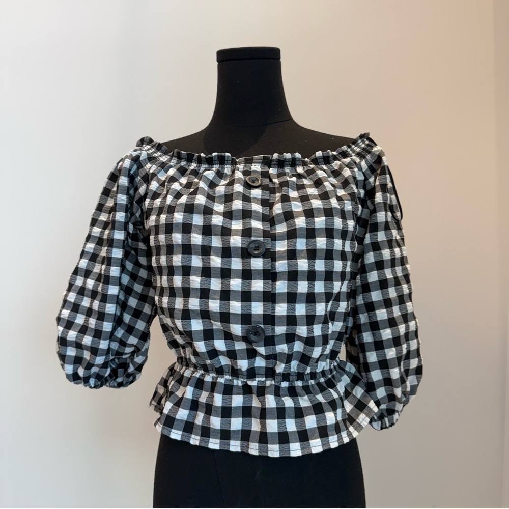 Divided Black and White Gingham Blouse